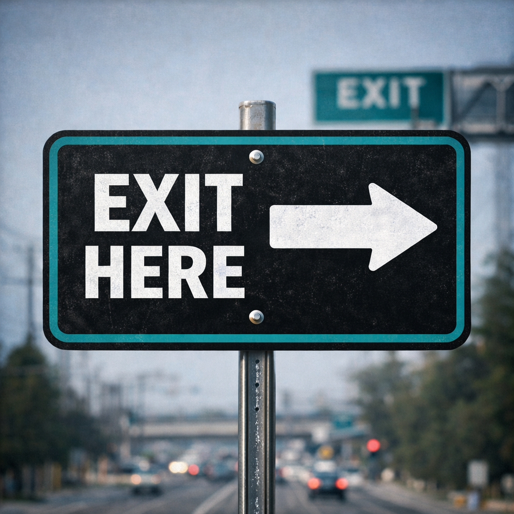 Exit here street sign